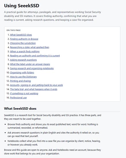 Using SeeekSSD, the in-app guide for SSD/SSI professionals